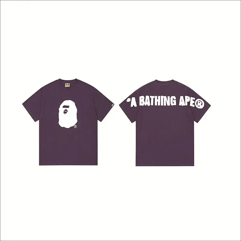A BATHING APE Purple T - Shirt (Ape Head Front & Brand Text Back)