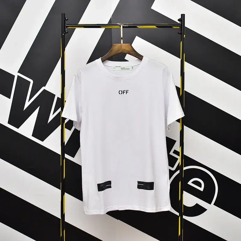 OFF-WHITE White T - Shirt with "OFF" Front Print and Black Bottom Patches