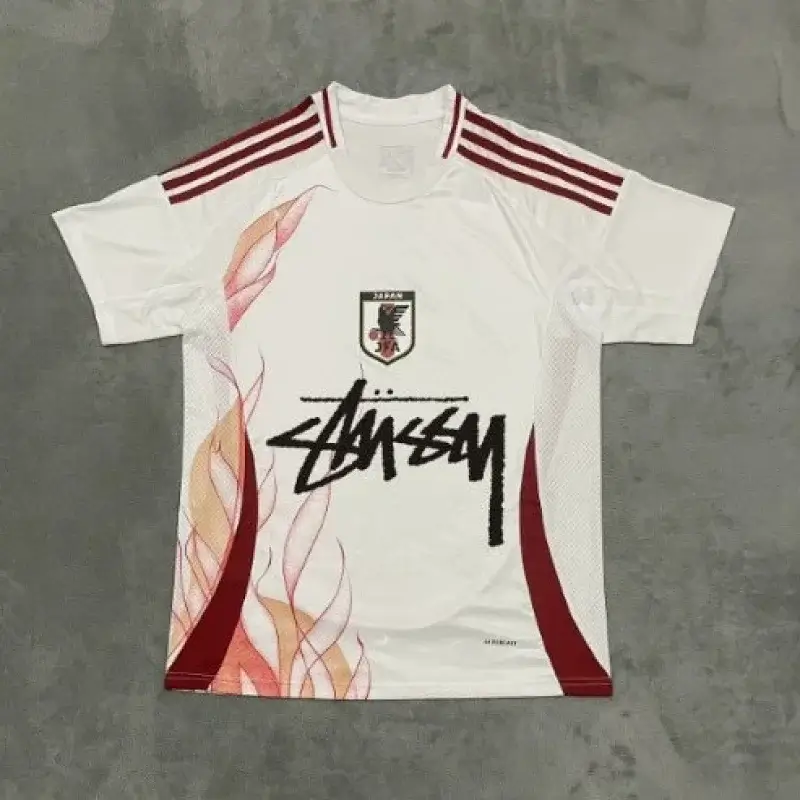Stussy White Soccer Jersey with Flame Design
