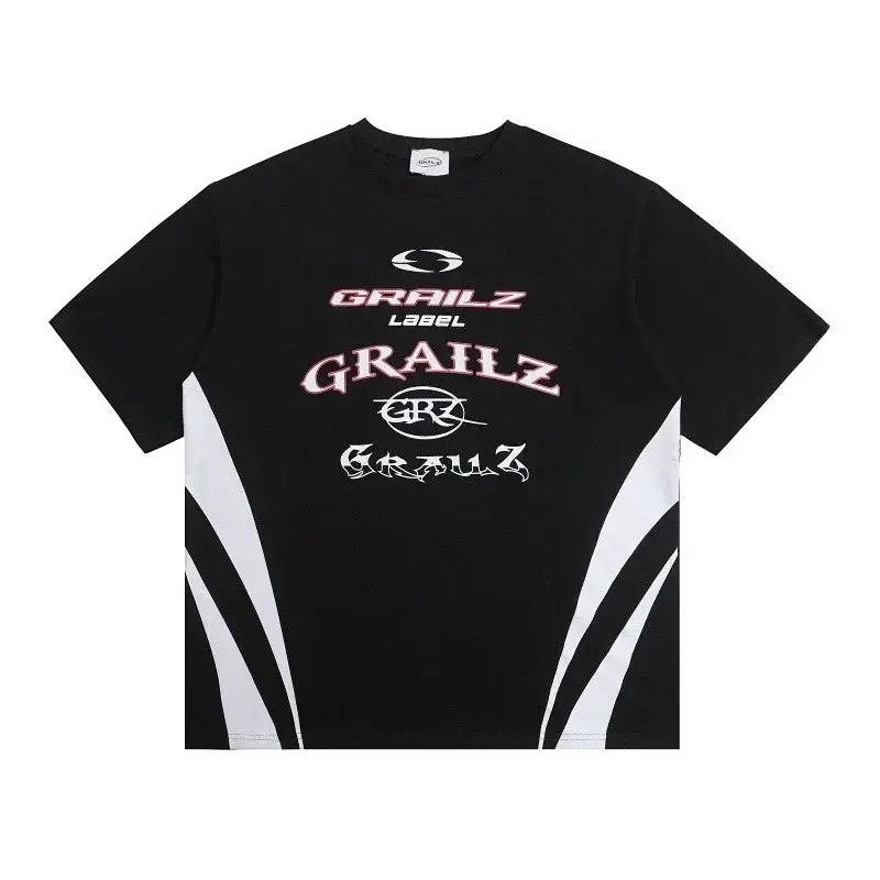 GRAILZ Black T - Shirt with White Stripes & Multi - GRAILZ Logo Prints