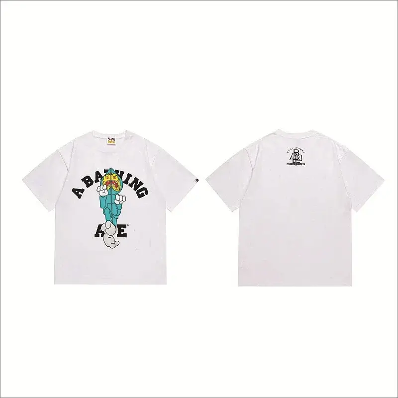 A BATHING APE White Short - Sleeve T - Shirt with Cartoon Graphic