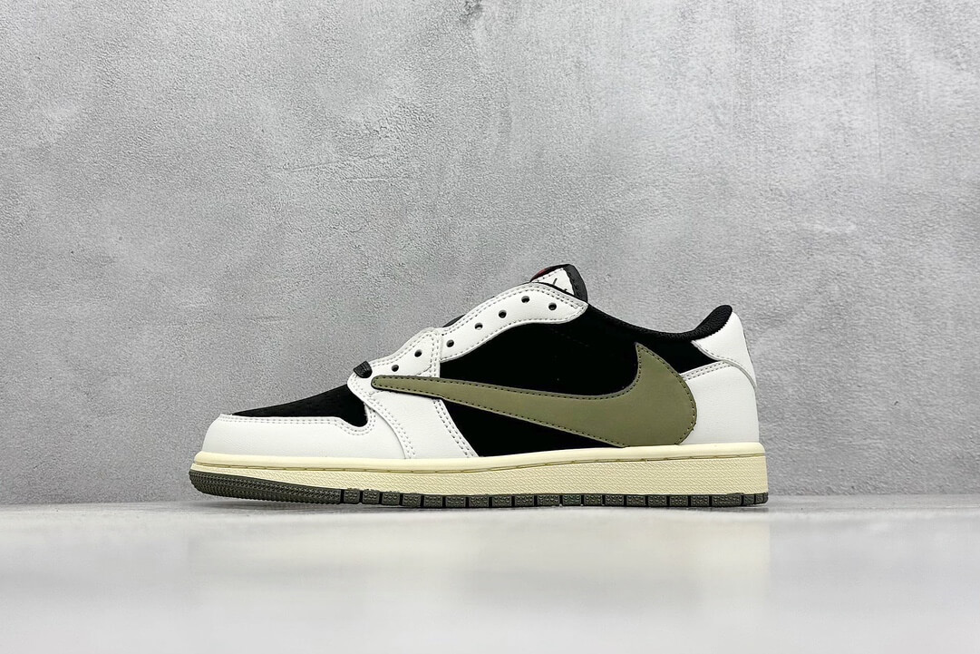Nike Air Jordan 1 Low Black White Olive Green Sneakers