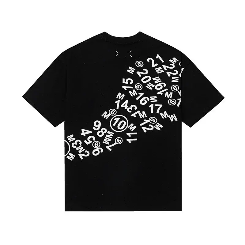OFF-WHITE Black Short - Sleeve T - Shirt with White Number & M Pattern Print