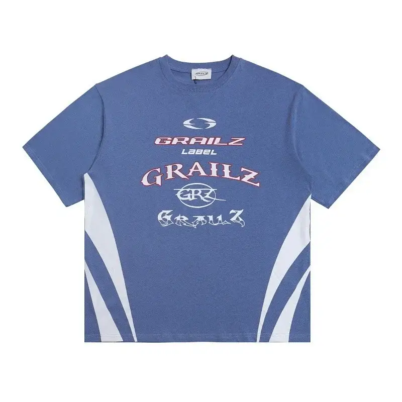 GRAILZ Blue Graphic - Printed Side - Stripe Loose Crew - Neck T - Shirt