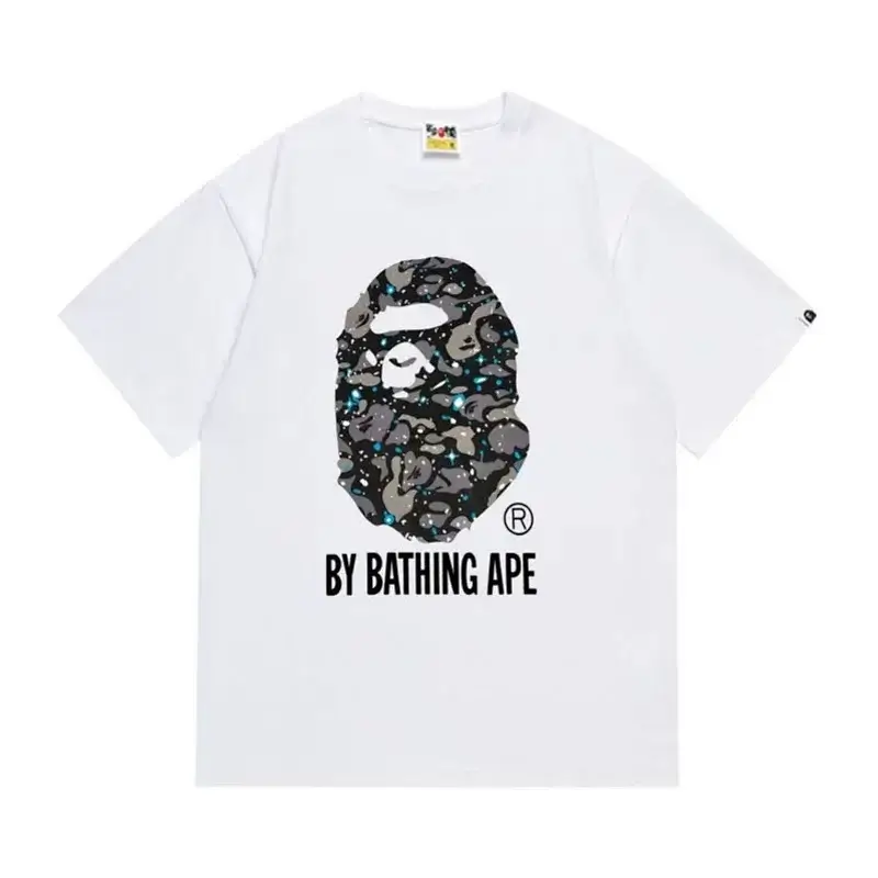BAPE White T - Shirt with Galaxy Camo Ape Head & "BY BATHING APE"