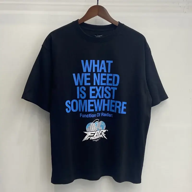 Function Of Radar Black T - Shirt with Blue "WHAT WE NEED IS EXIST SOMEWHERE" Text and Logo