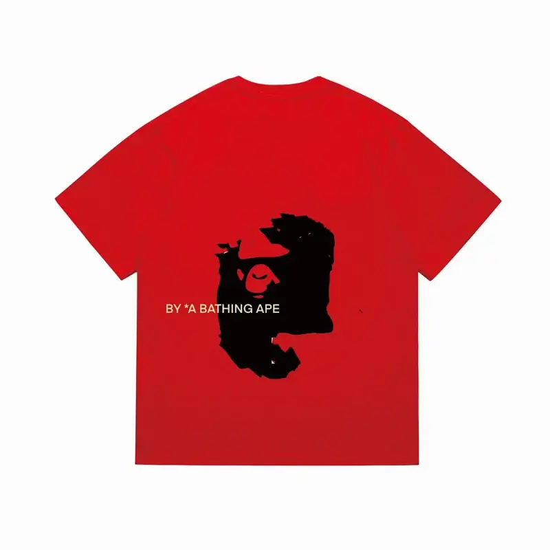 A BATHING APE Red T - Shirt with Black Ape Head & "BY*A BATHING APE" Text on Back