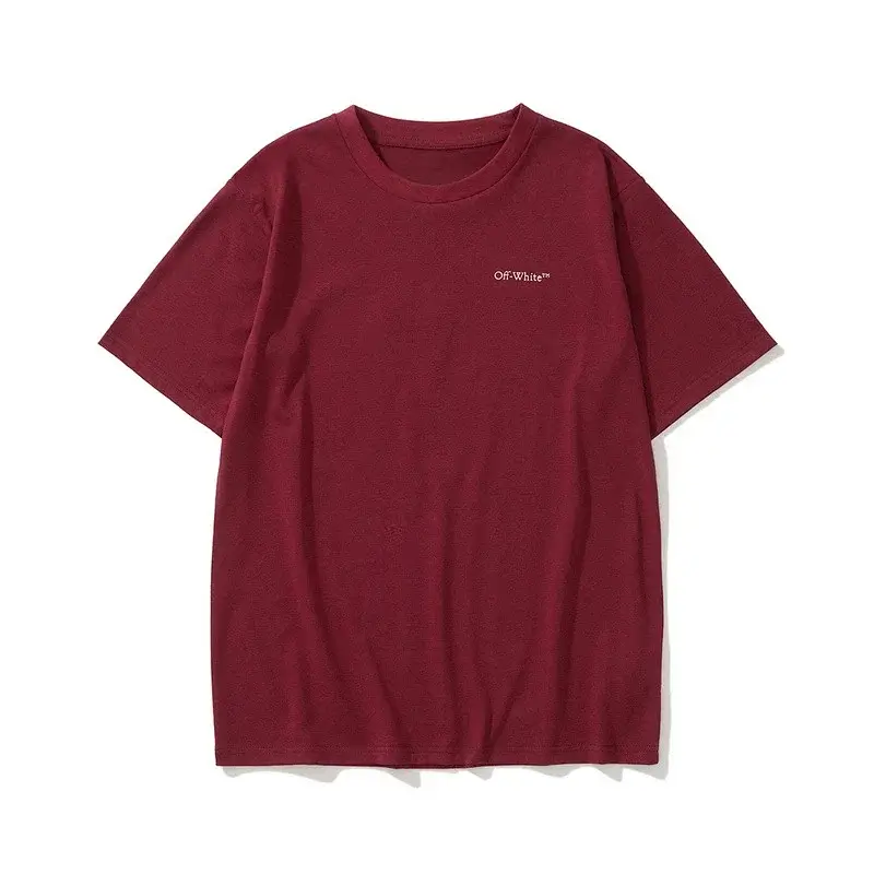 Off - White Burgundy Short - Sleeve T - Shirt with Small Front Logo