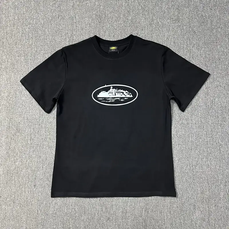 Stone Island Black T - Shirt with White Oval Island - Themed Graphic