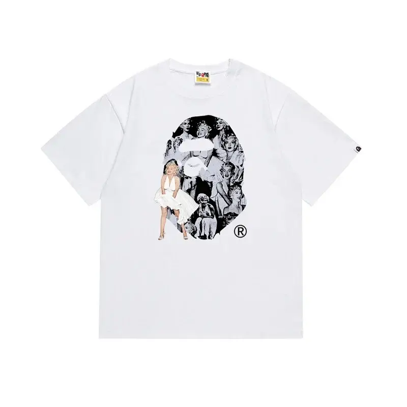 BAPE White T - Shirt with Marilyn Monroe Ape Head Graphic