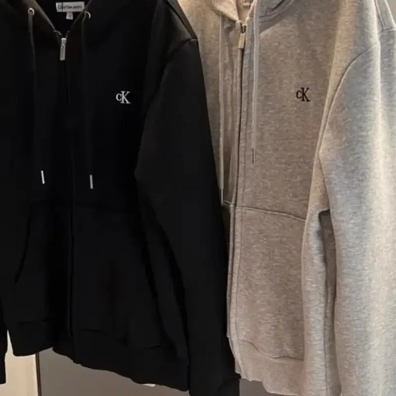 Calvin Klein Zip - up Hooded Sweatshirts with Embroidered CK Logo (Black & Gray)