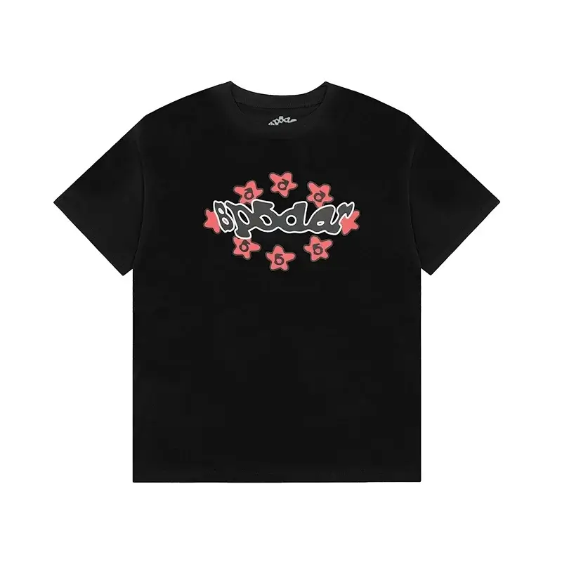 SP5DER Black T - Shirt with Pink Star and "SP5DER" Graphic Print