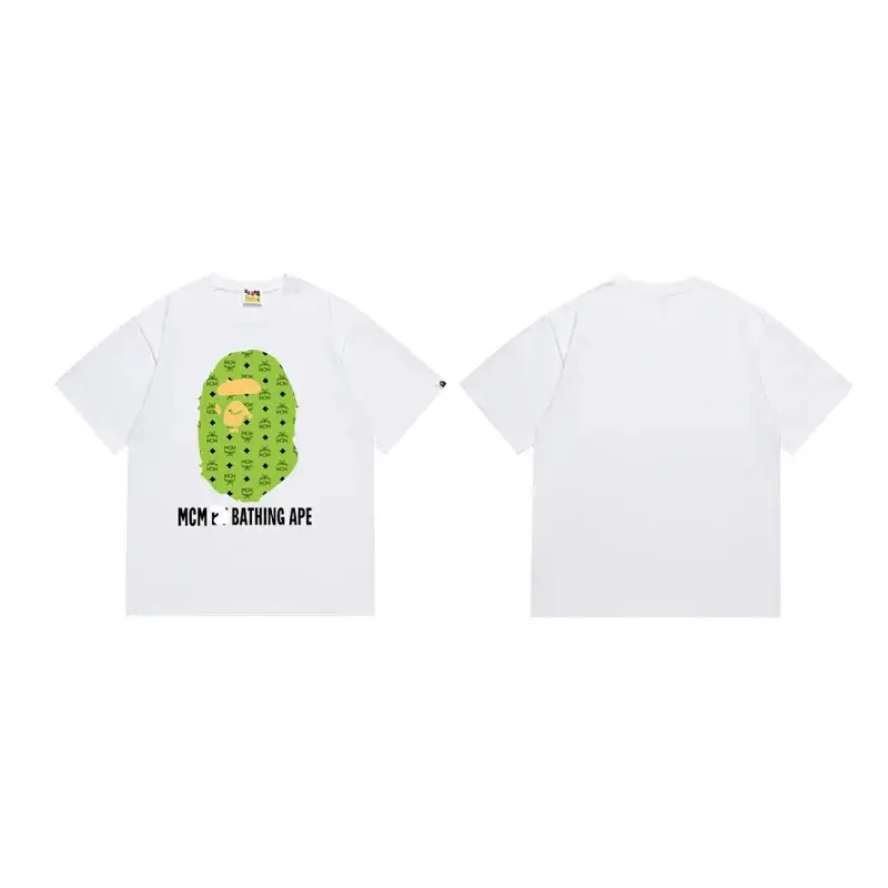 MCM x BATHING APE White T - Shirt (Green Ape Head with MCM Pattern)