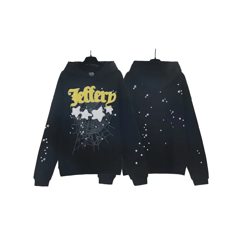 Jeffery Black Hooded Sweatshirt with Star & Spider Web Design