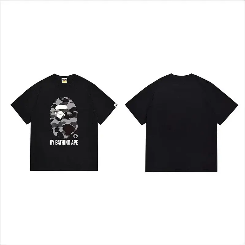 BATHING APE Black T - Shirt with Camouflage Ape Head & "BY BATHING APE" Text