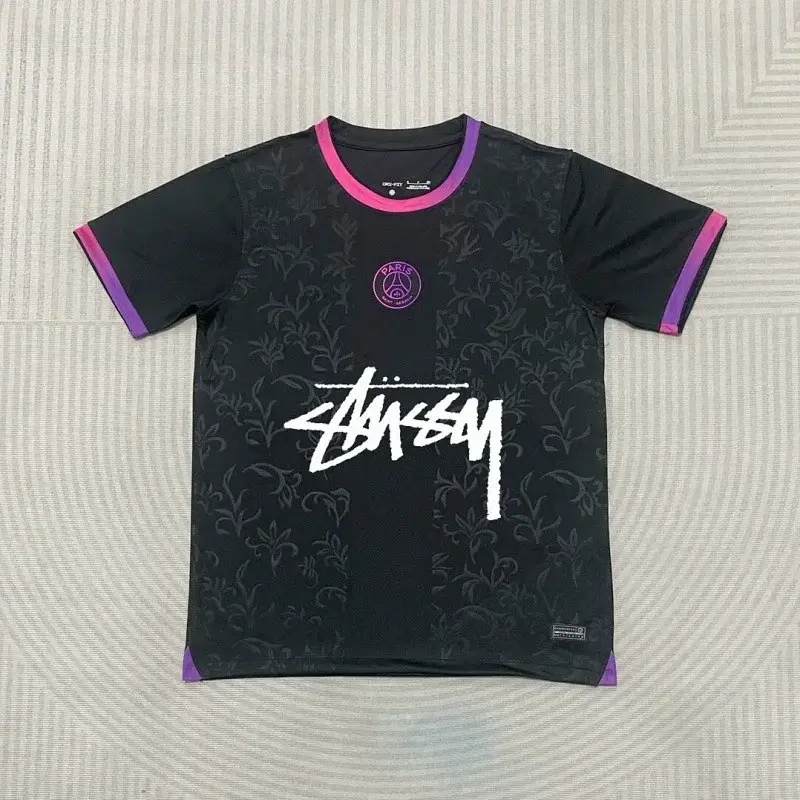 Stussy x PSG Black Jersey with Floral Trim