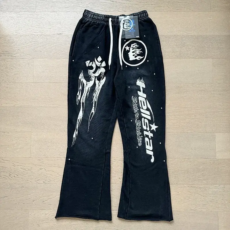 HELLSTAR Black Printed Flared Sweatpants with Drawstring & Graphic Details