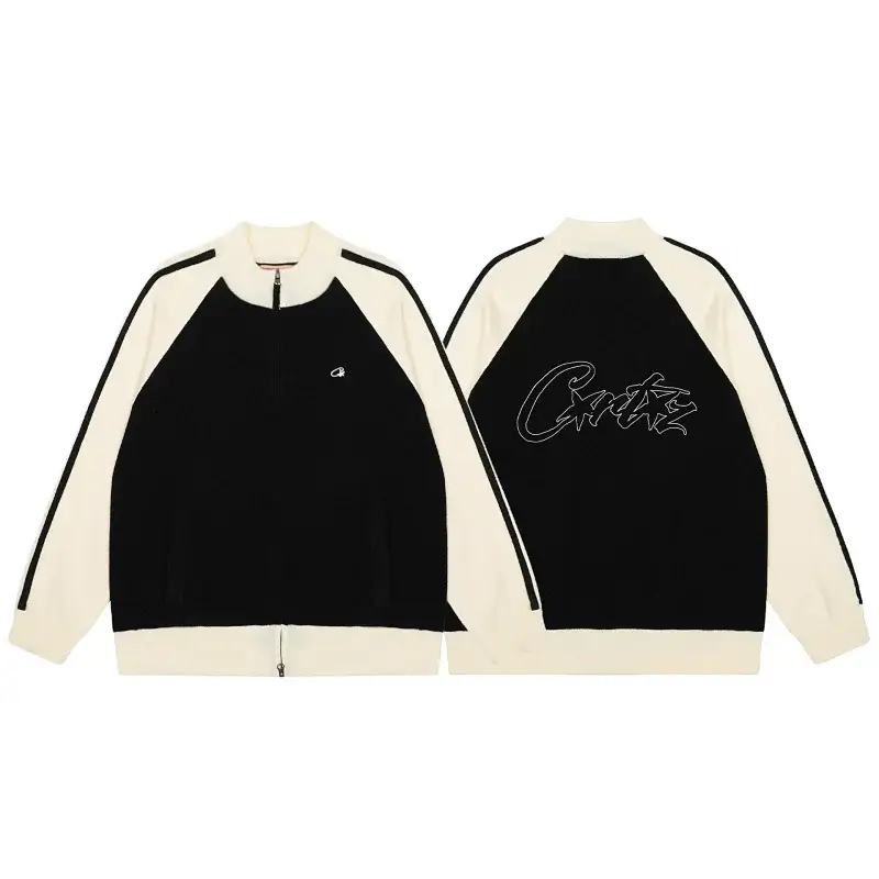 Champion Color - Blocked Zip - Up Jacket (Black & Cream) with Back Graphic Logo