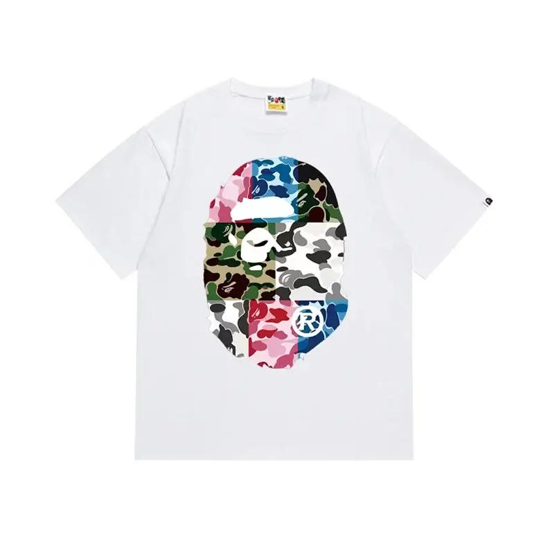 BAPE White T - Shirt with Multi - Camo Ape Head Graphic