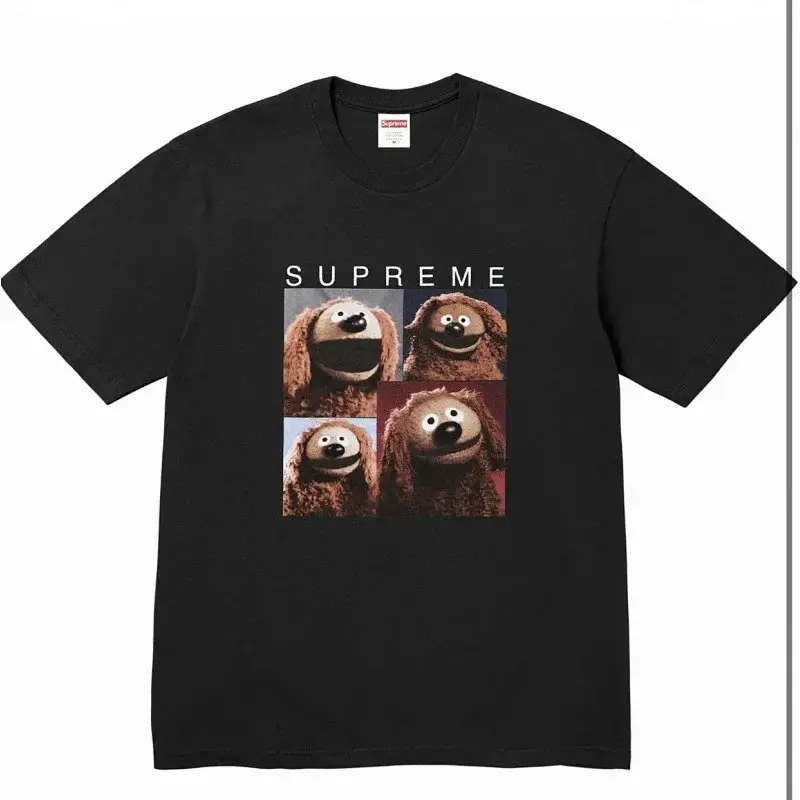 Supreme Black T - Shirt with Four Cartoon Dog (Muppet - Style) Prints