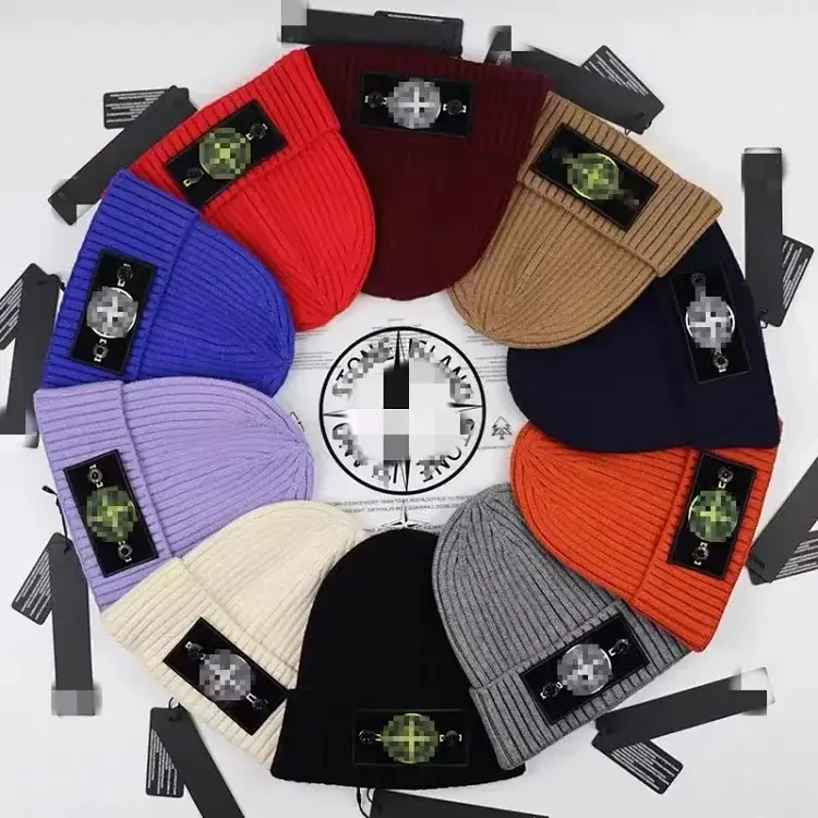 Stone Island Ribbed Beanies with Metal Badge