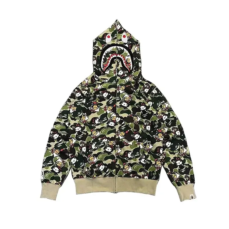 BAPE Green Camouflage Shark - Hooded Cartoon - Printed Full - Zip Hoodie