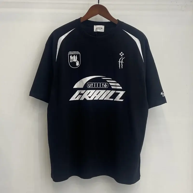 GRAILZ Black Short - Sleeve T - Shirt w/ White Graphics, Badges & Shoulder Stripes