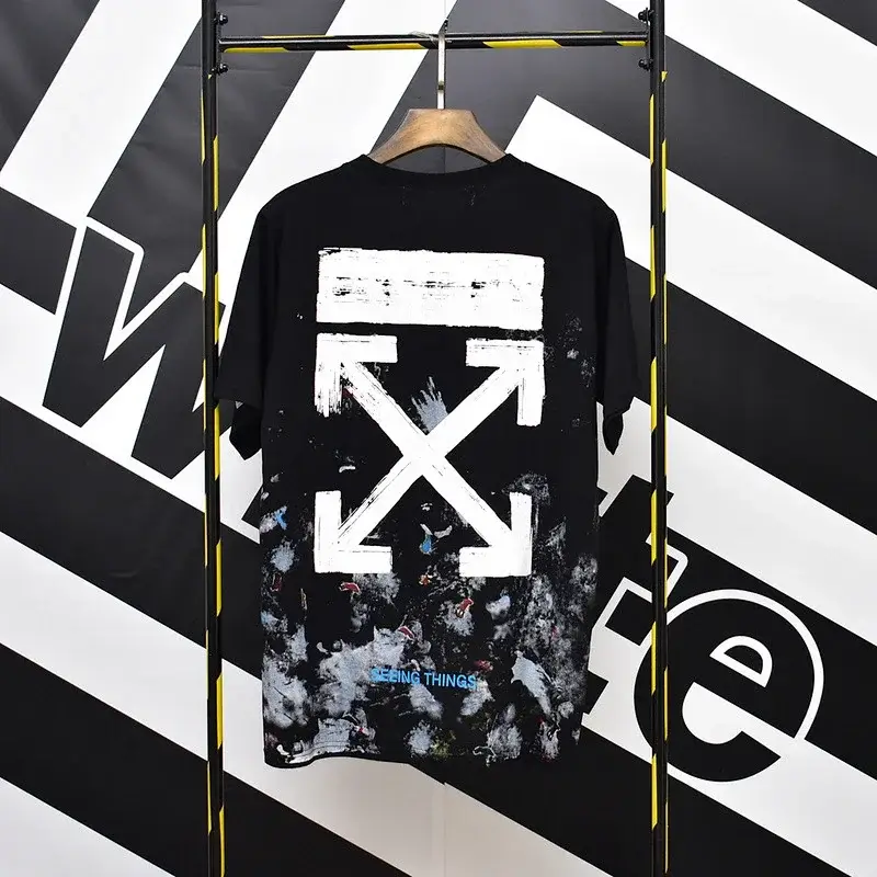 OFF-WHITE Black T - Shirt with White Arrow Logo & "SEEING THINGS" Graphic Print