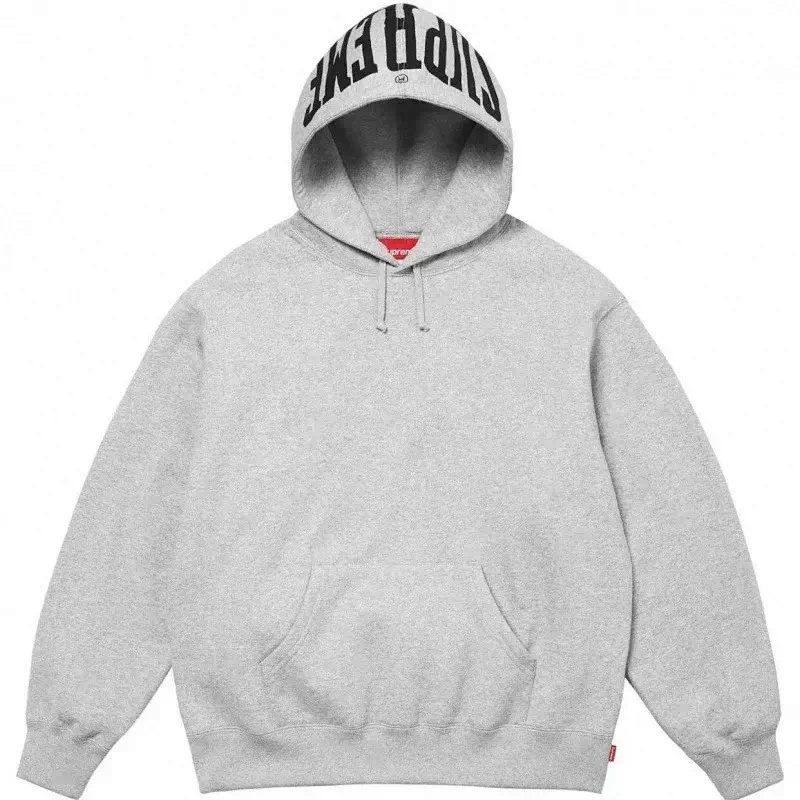 Supreme Gray Hooded Sweatshirt with Inverted Logo on Hood and Front Pocket