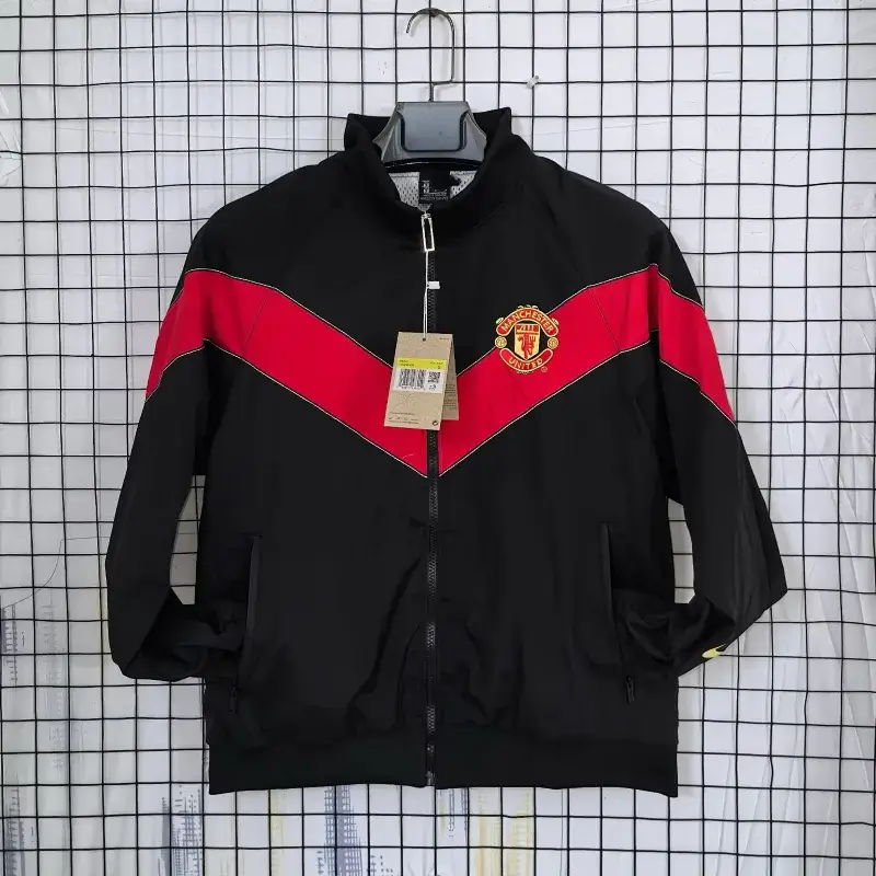 Corteiz Black and Red Chevron - Striped Zip - Up Jacket with Club Badge
