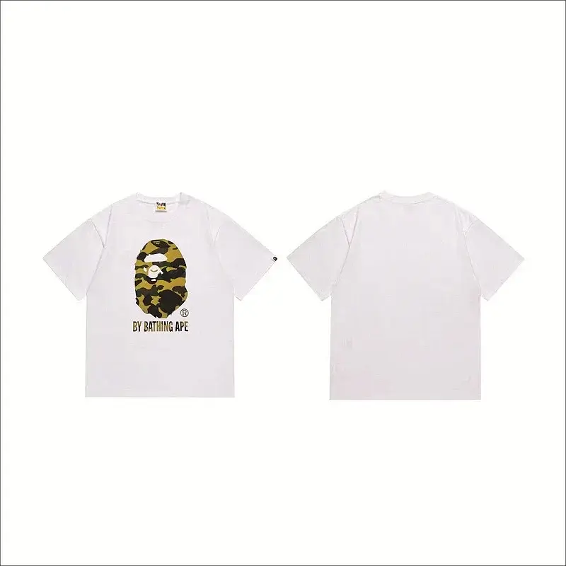 Bathing Ape White T - Shirt with Camouflage Ape Head & "BY BATHING APE" Text