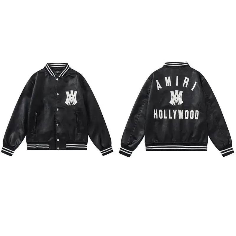AMIRI Black Leather Baseball Jacket