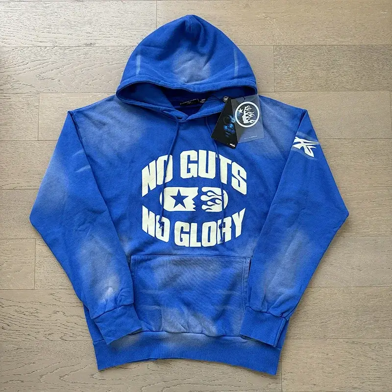HELLSTAR Blue Acid Wash "NO GUTS NO GLORY" Hoodie