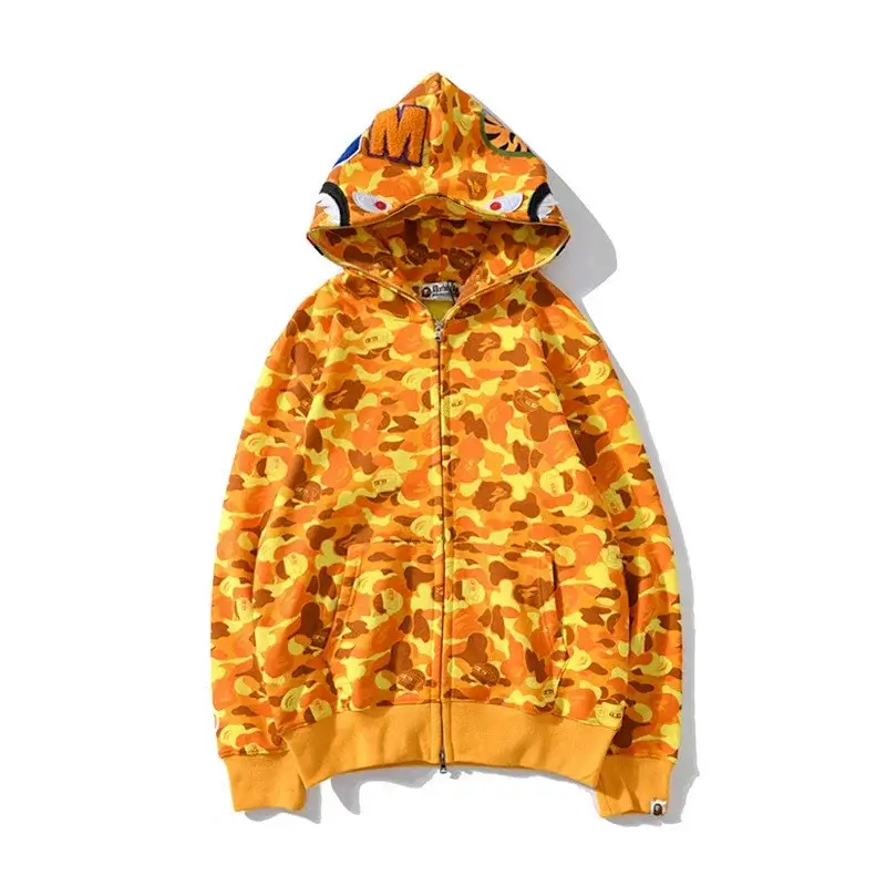 BAPE Orange Camouflage Doraemon - Themed Hooded Zip - Up Sweatshirt