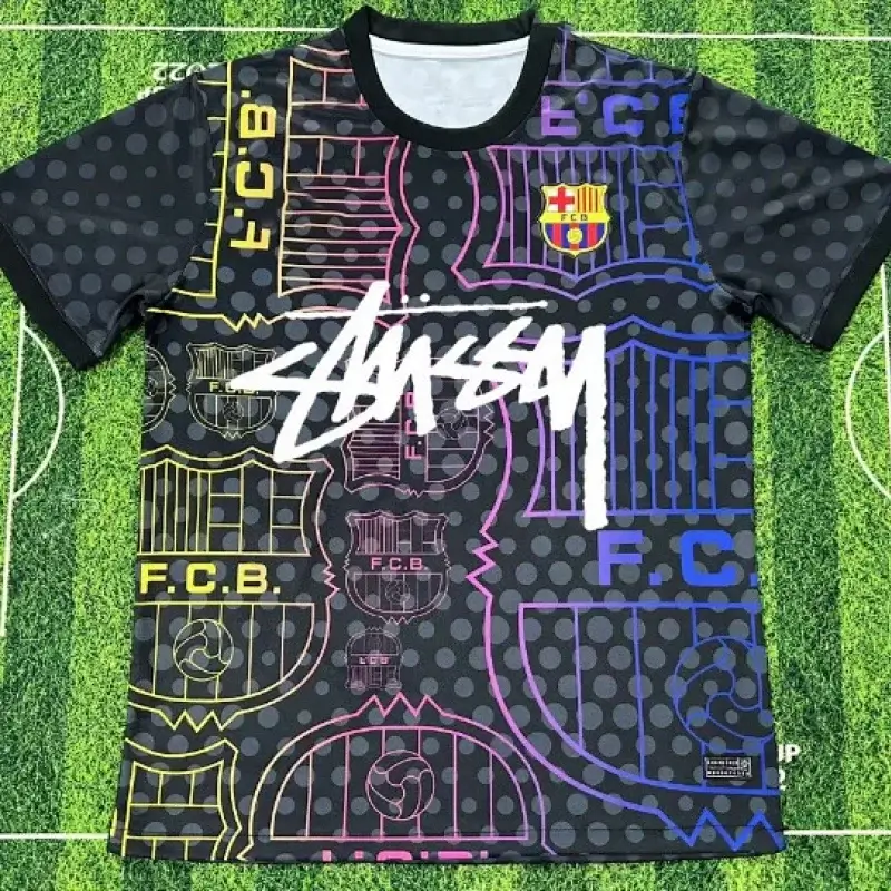 Stussy x FC Barcelona Black Jersey with Colorful Crests