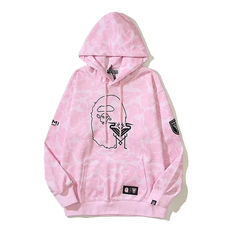 BAPE Pink Camouflage Ape Head & Crane Print Hooded Sweatshirt