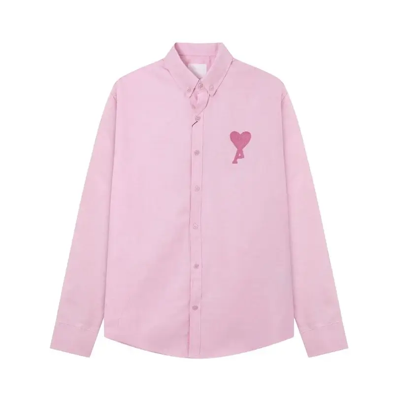 Ami Pink Long - Sleeve Shirt with Heart - A Embroidery