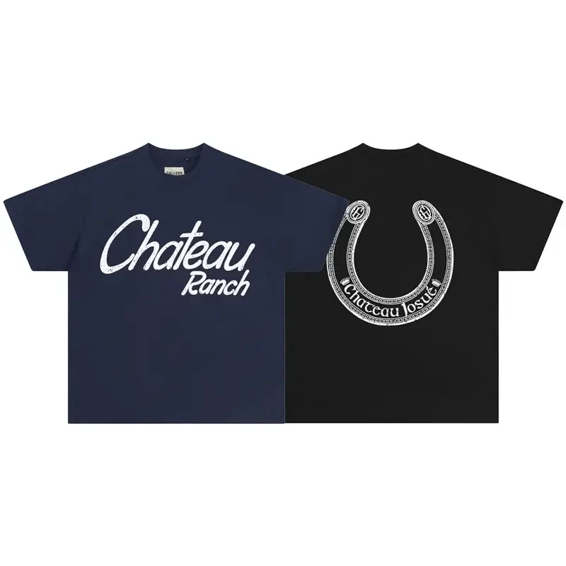 Chateau Deep Blue & Black T - Shirts (Front "Chateau Ranch" / Back Horseshoe Pattern)