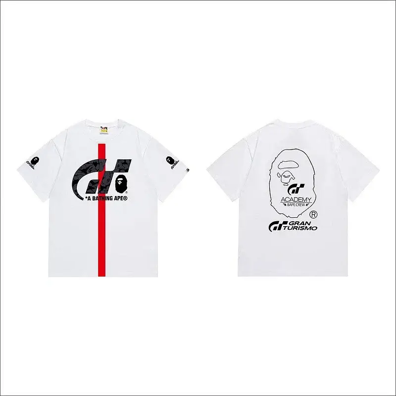 A BATHING APE x Gran Turismo White T - Shirt (Red Stripe, GT & Ape Head Graphics)