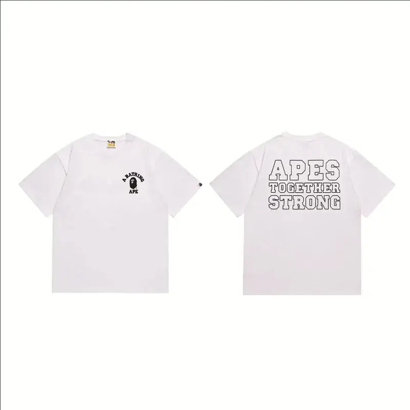 A BATHING APE White Short - Sleeve T - Shirt with Front Logo & Back "APES TOGETHER STRONG" Print