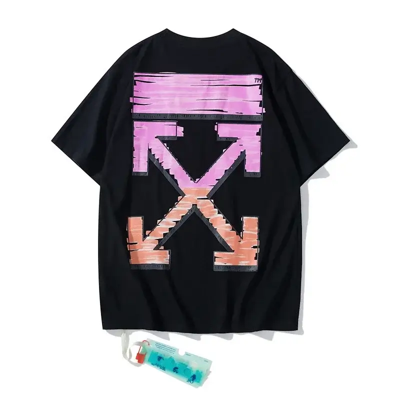 OFF-WHITE Black T - Shirt with Gradual Pink & Orange Arrow Graphic