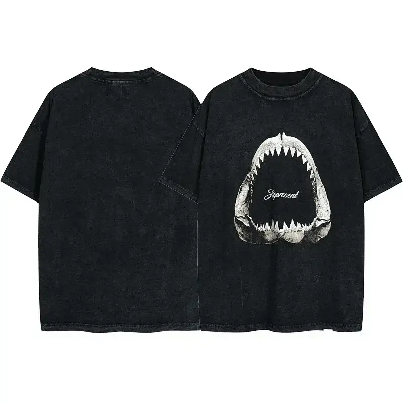 Jpprevent Black Vintage Shark Mouth T-shirt