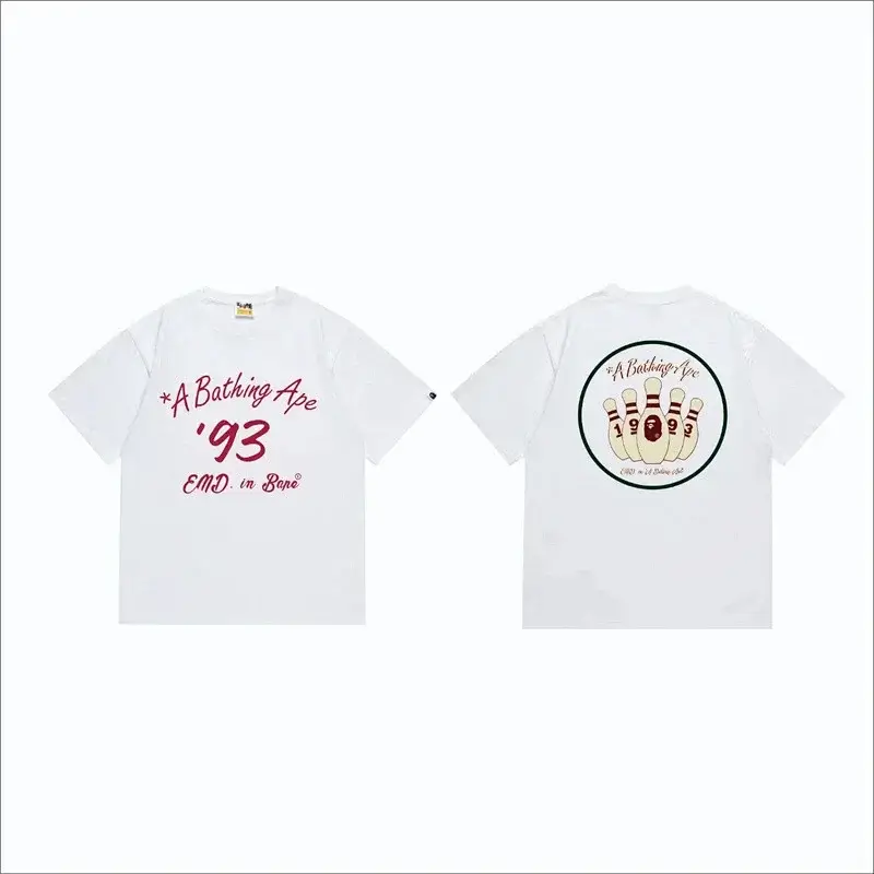 A Bathing Ape White T - Shirt with '93 Text Front & Bowling Pins Back