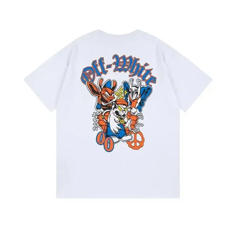 Off - White White Short - Sleeve T - Shirt With Cartoon Graphic