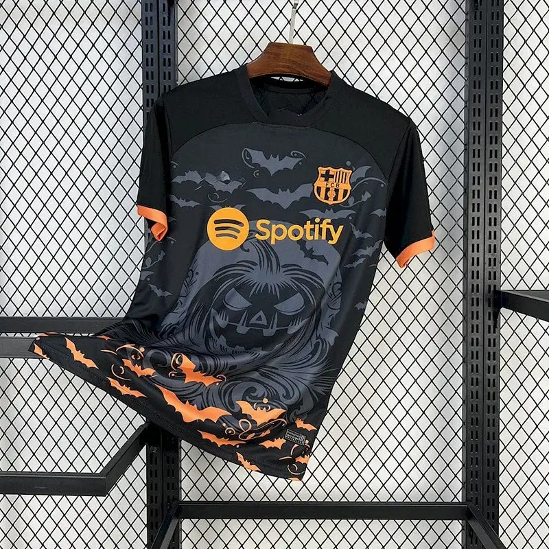 FC Barcelona Black Jersey with Red-Blue Handprint & Spotify