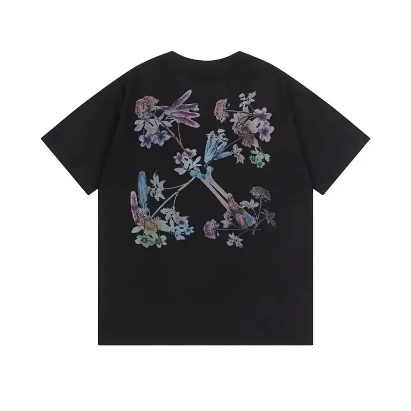 Off-White Black Flower Cross Graphic Short Sleeve T-Shirt