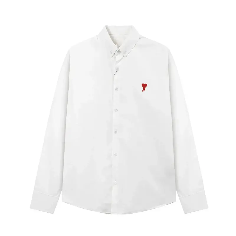 Ami Long Sleeve Shirt with Red Heart Embroidery