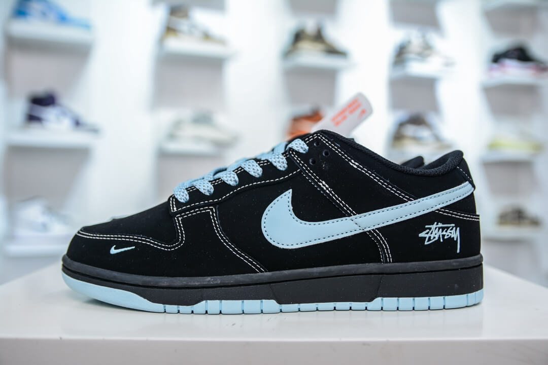 Nike Dunk Low x Stussy Black Light Blue Sneakers