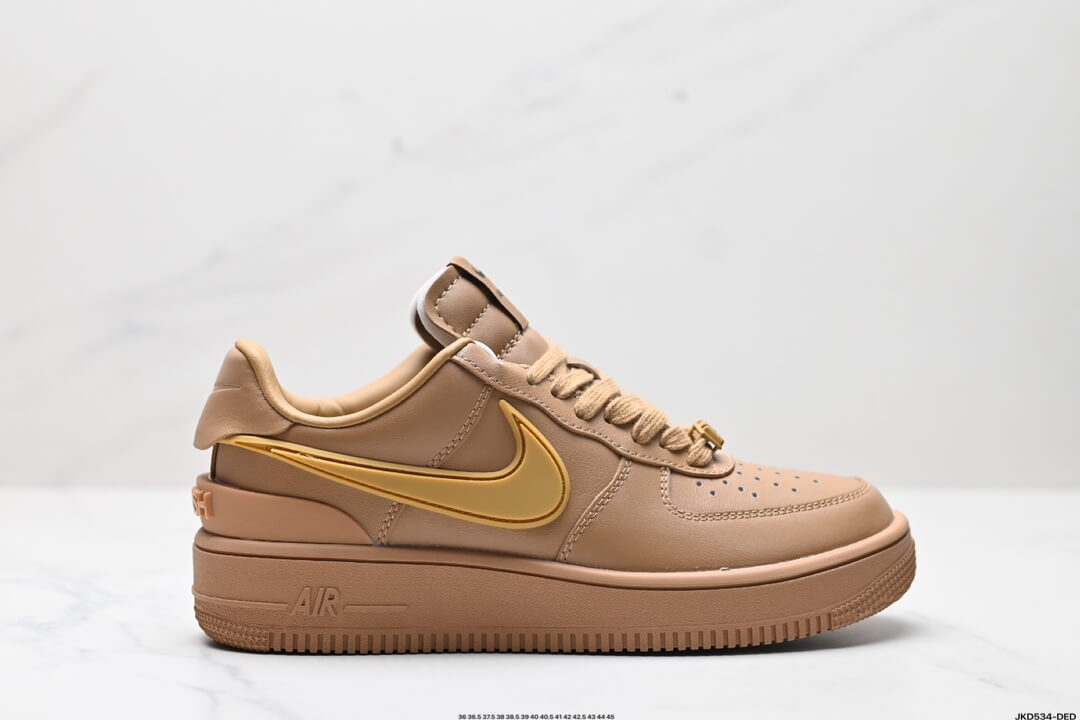 Nike Air Force 1 Beige with Golden Swoosh