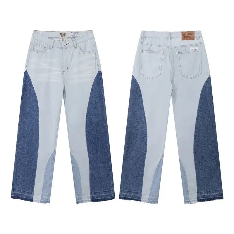 GALLERY DEPT. Light Blue & Dark Blue Paneled Wide - Leg Raw Hem Jeans